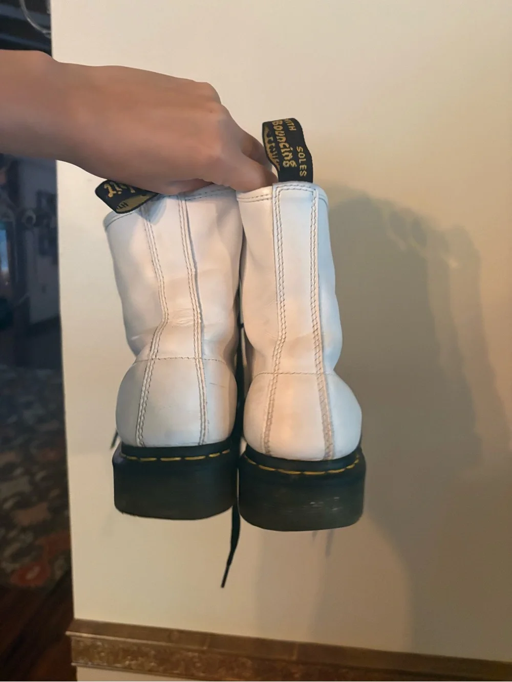 Dr. Martens White Leather Lace-Up Combat Boots with Black Laces - Picture 5 of 6